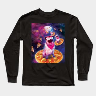 Pug On Space Pizza T-Shirt Long Sleeve T-Shirt